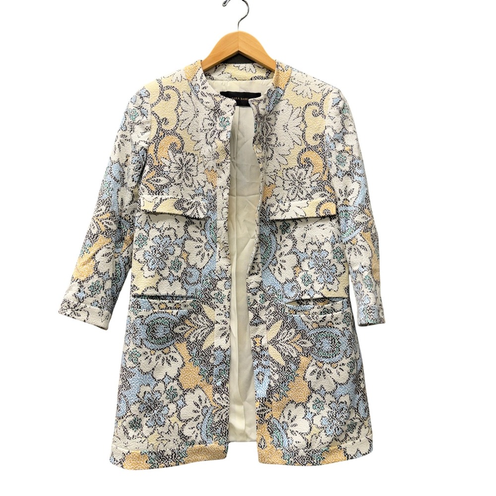 Zara Basic Jacket Womens‎ Small Open Floral Jacquard Pixelated Multicolor Boho